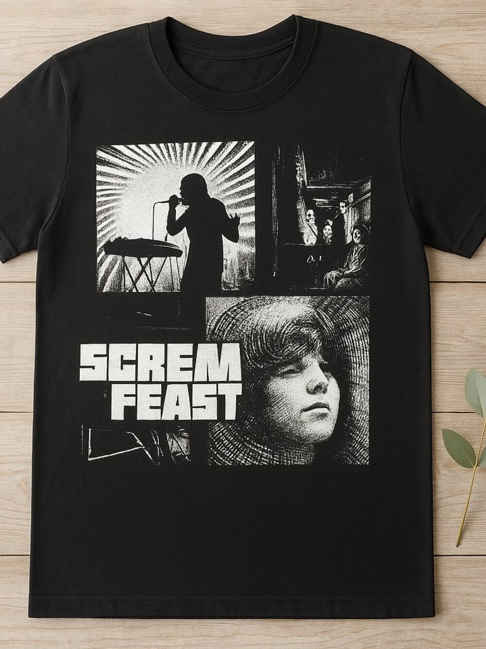 Scream Feast Graphic T-Shirt, Vintage Horror Movie Style Tee, Black Unisex